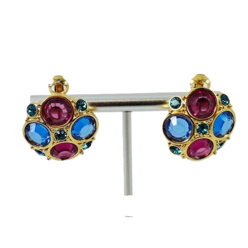 Swarovski Gold Tone Crystal Multicolor Fruit Salad Clip On Earrings